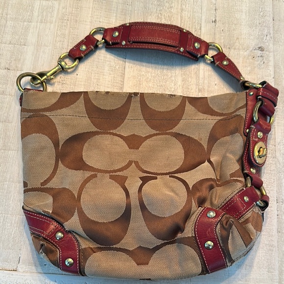 Coach Handbags - Coach Brown and Red Monogram Shoulder Bag